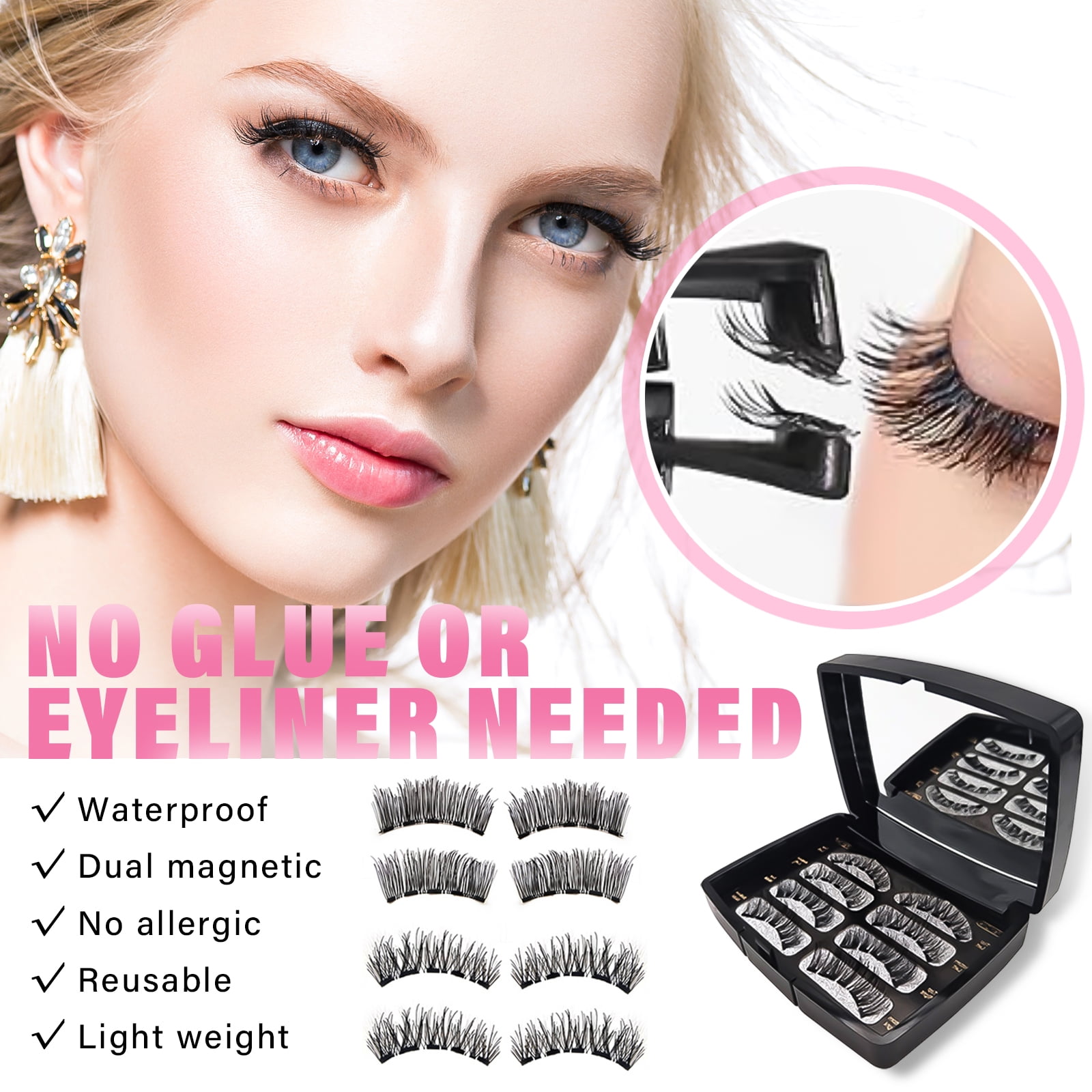 Magnetic Eyelashes with Applicator, Natural Looking Magnetic Lashes Reusable Fake Eyelashes No Glue Needed Easy to Wear and Remove